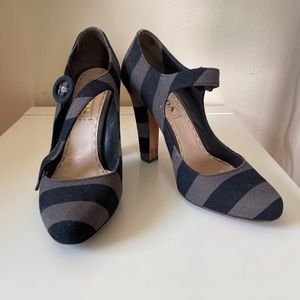 Vintage Prada Mary Janes Gray and Black Stripe size 6